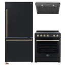 Forno 3-Piece Appliance Package - 30-Inch Espresso Electric Range, Under Cabinet Range Hood, & 31-Inch Refrigerator in Black with Antique Brass Handle