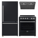 Forno 3-Piece Appliance Package - 30-Inch Espresso Electric Range, Under Cabinet Range Hood, & 31-Inch Refrigerator in Black with Stainless Steel Handle