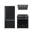 Forno 3-Piece Appliance Package - 30-Inch Espresso Electric Range, Under Cabinet Range Hood, & 31-Inch Refrigerator in Black with Stainless Steel Handle