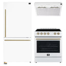 Forno 3-Piece Appliance Package - 30-Inch Espresso Electric Range, Under Cabinet Range Hood, & 31-Inch Refrigerator in White with Antique Brass Handle