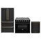 Forno 3-Piece Appliance Package - 36-Inch Electric Range, Wall Mount Range Hood, and 36-Inch Refrigerator in Black with Antique Brass Handle