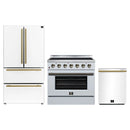 Forno 3-Piece Appliance Package - 36-Inch Electric Range, Wall Mount Range Hood, and 36-Inch Refrigerator in White with Antique Brass Handle