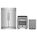 Forno 3-Piece Pro Appliance Package - 30-Inch Dual Fuel Range, Pro-Style Refrigerator, and Dishwasher in Stainless Steel
