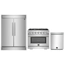 Forno 3-Piece Pro Appliance Package - 36-Inch Gas Range, Pro-Style Refrigerator, and Dishwasher in Stainless Steel
