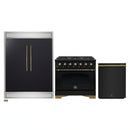 Forno 3-Piece Appliance Package - 36-Inch Dual Fuel Range, 60-Inch Convertible Refrigerator with Modern Trim, and Dishwasher in Black with Antique Brass Handle