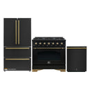 Forno Antico 3-Piece Appliance Package - 36-Inch Dual Fuel Range, 36-Inch Refrigerator, & 24-Inch Dishwasher in Black with Antique Brass Trim