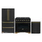 Forno Antico 3-Piece Appliance Package - 36-Inch Dual Fuel Range, 36-Inch Refrigerator, & 24-Inch Dishwasher in Black with Antique Brass Trim