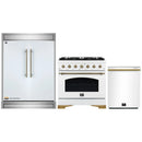 Forno 3-Piece Appliance Package - 36-Inch Dual Fuel Range, 60-Inch Refrigerator, Dishwasher in White with Antique Brass Handle