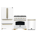 Forno Antico 3-Piece Appliance Package - 36-Inch Dual Fuel Range, 36-Inch Refrigerator, & 24-Inch Dishwasher in White with Antique Brass Trim