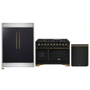 Forno 3-Piece Appliance Package - 48-Inch Dual Fuel Range, 60-Inch Convertible Refrigerator with Modern Trim, and Dishwasher in Black with Antique Brass Handle
