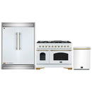 Forno 3-Piece Appliance Package - 48-Inch Dual Fuel Range, 60-Inch Refrigerator, Dishwasher in White with Antique Brass Handle