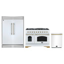 Forno 3-Piece Appliance Package - 48-Inch Antico Dual Fuel Range, 60-Inch Refrigerator, Dishwasher in White with Antique Brass Handle