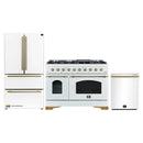 Forno Antico 3-Piece Appliance Package - 48-Inch Dual Fuel Range, 36-Inch Refrigerator, & 24-Inch Dishwasher in White with Antique Brass Trim