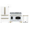 Forno Antico 3-Piece Appliance Package - 48-Inch Dual Fuel Range, 36-Inch Refrigerator, & 24-Inch Dishwasher in White with Antique Brass Trim