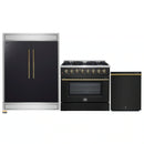 Forno 3-Piece Appliance Package - 36-Inch Dual Fuel Range, 60-Inch Convertible Refrigerator with Modern Trim, and Dishwasher in Black with Antique Brass Handle