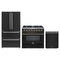Forno Galiano 3-Piece Appliance Package - 36-Inch Dual Fuel Range, 36-Inch Refrigerator, & 24-Inch Dishwasher in Black with Antique Brass Trim