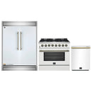 Forno 3-Piece Appliance Package - 36-Inch Dual Fuel Range, 60-Inch Refrigerator, Dishwasher in White with Antique Brass Handle