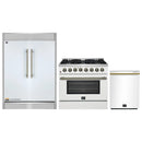 Forno 3-Piece Appliance Package - 36-Inch Galiano Dual Fuel Range, 60-Inch Refrigerator, Dishwasher in White with Antique Brass Handle