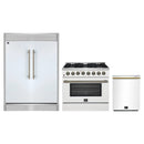 Forno 3-Piece Appliance Package - 36-Inch Galiano Dual Fuel Range, 60-Inch Refrigerator, Dishwasher in White with Antique Brass Handle