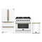 Forno Galiano 3-Piece Appliance Package - 36-Inch Dual Fuel Range, 36-Inch Refrigerator, & 24-Inch Dishwasher in White with Antique Brass Trim