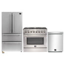 Forno 3-Piece Appliance Package - 36-Inch Galiano Dual Fuel Range, 36-Inch Refrigerator, & Dishwasher in Stainless Steel
