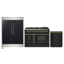 Forno 3-Piece Appliance Package - 48-Inch Dual Fuel Range, 60-Inch Convertible Refrigerator with Modern Trim, and Dishwasher in Black with Antique Brass Handle