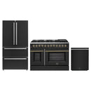 Forno Galiano 3-Piece Appliance Package - 48-Inch Dual Fuel Range, 36-Inch Refrigerator, & 24-Inch Dishwasher in Black with Antique Brass Trim
