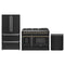 Forno Galiano 3-Piece Appliance Package - 48-Inch Dual Fuel Range, 36-Inch Refrigerator, & 24-Inch Dishwasher in Black with Antique Brass Trim