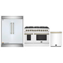 Forno 3-Piece Appliance Package - 48-Inch Dual Fuel Range, 60-Inch Refrigerator, Dishwasher in White with Antique Brass Handle