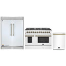 Forno 3-Piece Appliance Package - 48-Inch Galiano Dual Fuel Range, 60-Inch Refrigerator, Dishwasher in White with Antique Brass Handle