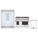 Forno 3-Piece Appliance Package - 48-Inch Galiano Dual Fuel Range, 60-Inch Refrigerator, Dishwasher in White with Antique Brass Handle