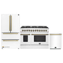 Forno Galiano 3-Piece Appliance Package - 48-Inch Dual Fuel Range, 36-Inch Refrigerator, & 24-Inch Dishwasher in White with Antique Brass Trim