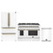 Forno Galiano 3-Piece Appliance Package - 48-Inch Dual Fuel Range, 36-Inch Refrigerator, & 24-Inch Dishwasher in White with Antique Brass Trim