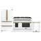 Forno Galiano 3-Piece Appliance Package - 48-Inch Dual Fuel Range, 36-Inch Refrigerator, & 24-Inch Dishwasher in White with Antique Brass Trim