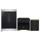 Forno 3-Piece Appliance Package - 36-Inch Gas Range, 60-Inch Convertible Refrigerator with Modern Trim, and Dishwasher in Black with Antique Brass Handle