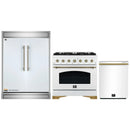 Forno 3-Piece Appliance Package - 36-Inch Gas Range, 60-Inch Refrigerator, Dishwasher in White with Antique Brass Handle
