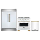Forno 3-Piece Appliance Package - 36-Inch Gas Range, 60-Inch Refrigerator, Dishwasher in White with Antique Brass Handle