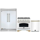 Forno 3-Piece Appliance Package - 36-Inch Gas Range, 60-Inch Refrigerator, Dishwasher in White with Antique Brass Handle