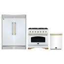 Forno 3-Piece Appliance Package - 36-Inch Gas Range, 60-Inch Refrigerator, Dishwasher in White with Antique Brass Handle