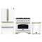 Forno Antico 3-Piece Appliance Package - 36-Inch Gas Range, 36-Inch Refrigerator, & 24-Inch Dishwasher in White with Antique Brass Trim
