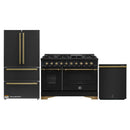 Forno Antico 3-Piece Appliance Package - 48-Inch Gas Range, 36-Inch Refrigerator, & 24-Inch Dishwasher in Black with Antique Brass Trim