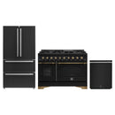 Forno Antico 3-Piece Appliance Package - 48-Inch Gas Range, 36-Inch Refrigerator, & 24-Inch Dishwasher in Black with Antique Brass Trim