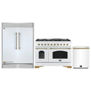 Forno 3-Piece Appliance Package - 48-Inch Antico Gas Range, 60-Inch Refrigerator, Dishwasher in White with Antique Brass Handle