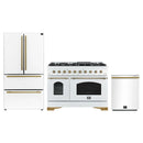 Forno Antico 3-Piece Appliance Package - 48-Inch Gas Range, 36-Inch Refrigerator, & 24-Inch Dishwasher in White with Antique Brass Trim