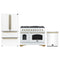 Forno Antico 3-Piece Appliance Package - 48-Inch Gas Range, 36-Inch Refrigerator, & 24-Inch Dishwasher in White with Antique Brass Trim