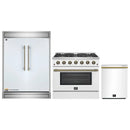 Forno 3-Piece Appliance Package - 36-Inch Gas Range, 60-Inch Refrigerator, Dishwasher in White with Antique Brass Handle