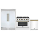 Forno 3-Piece Appliance Package - 36-Inch Gas Range, 60-Inch Refrigerator, Dishwasher in White with Antique Brass Handle