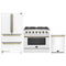 Forno Galiano 3-Piece Appliance Package - 36-Inch Gas Range, 36-Inch Refrigerator, & 24-Inch Dishwasher in White with Antique Brass Trim