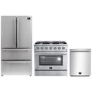 Forno 3-Piece Appliance Package - 36-Inch Galiano Gas Range, 36-Inch Refrigerator, & Dishwasher in Stainless Steel