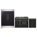 Forno 3-Piece Appliance Package - 48-Inch Gas Range, 60-Inch Convertible Refrigerator with Modern Trim, and Dishwasher in Black with Antique Brass Handle